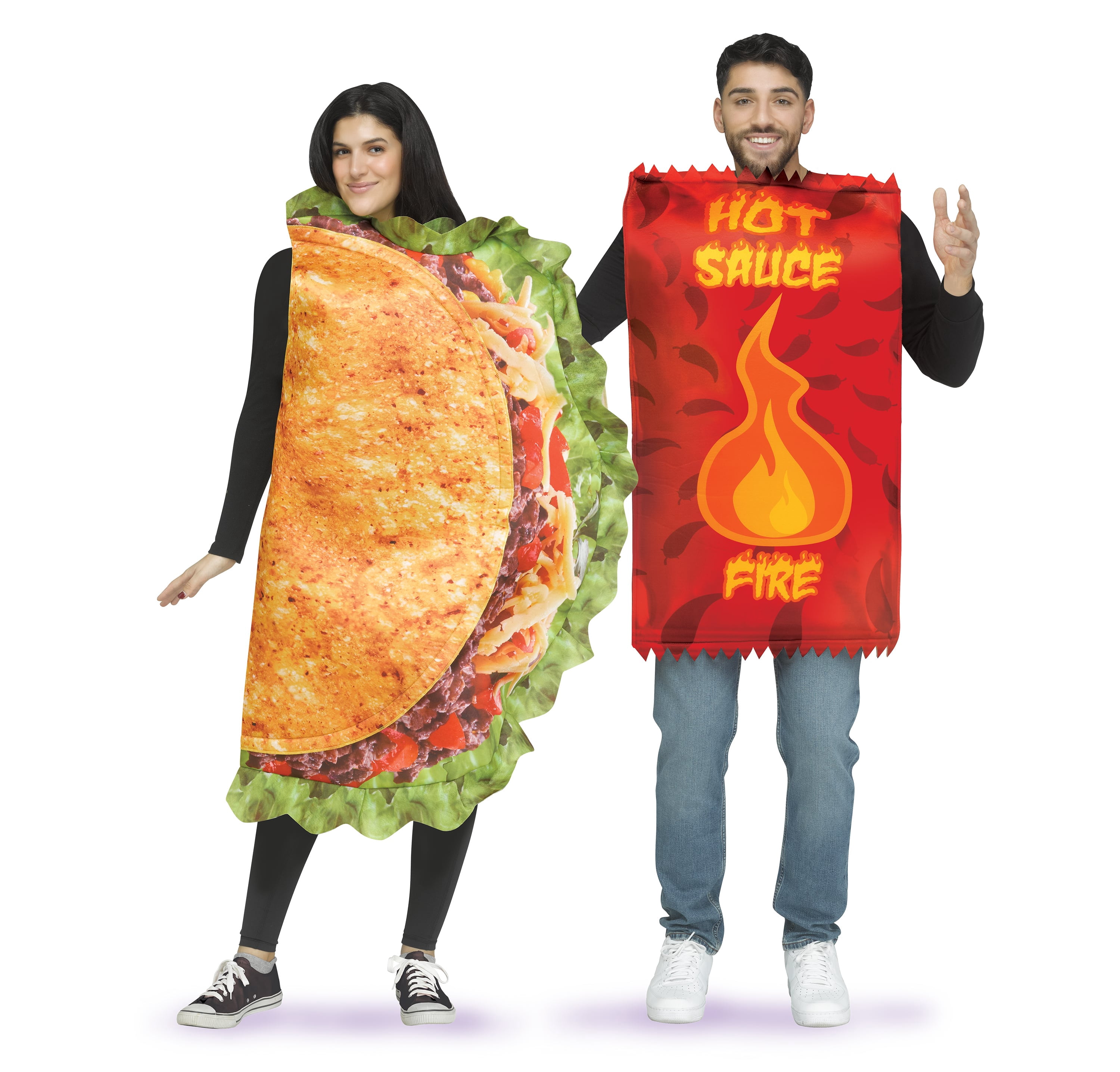 Taco and Hot Sauce, 2PC, Halloween Couple Costume for Adults, Adult Size S-XL (28-42), by Way to Celebrate