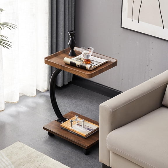 C Table End Table, 360°Swivel TV Tray Table for Small Spaces, C Shaped Side Tables with Rolling Wheels Living Room and Bedroom for Sofa, Bed,Chair, Snack