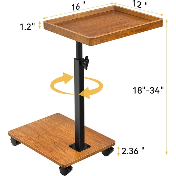 C Table End Table Adjustable Height, 360  Swivel TV Tray Table for Small Spaces, Couch Tables That Slide Under, C Shaped Side Tables Living Room and Bedroom for Sofa, Bed,Chair, Snack