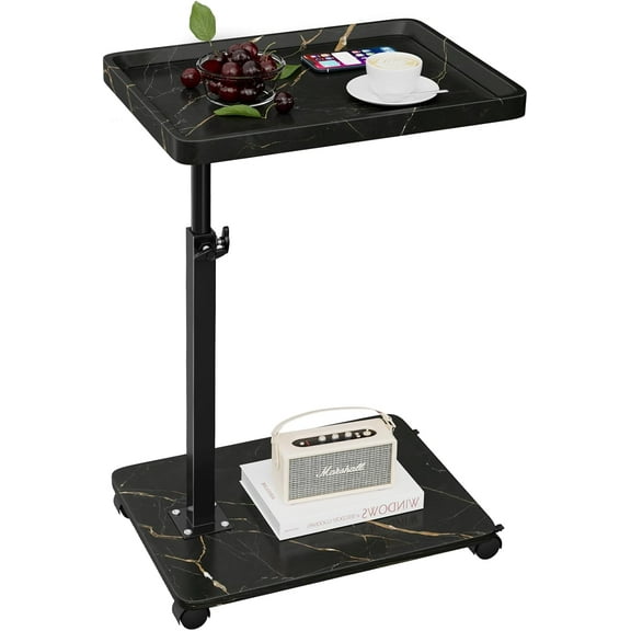 C Table End Table Adjustable Height, 360°Swivel TV Tray Table for Small Spaces, Couch Tables That Slide Under, C Shaped Side Tables Living Room and Bedroom for Sofa, Bed,Chair, Snack (Black)