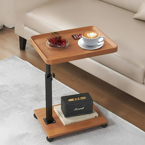 C Table End Table Adjustable Height, 360°Swivel TV Tray Table for Small Spaces, Couch Tables That Slide Under, C Shaped Side Tables with Wheels for Living Room and Bedroom, Bed
