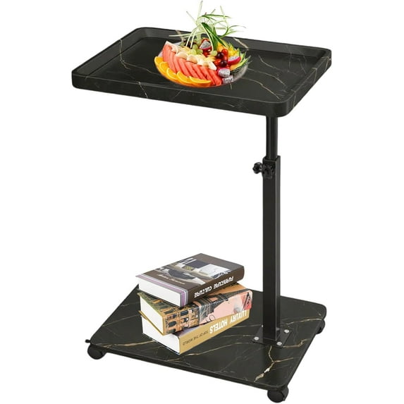 C Table End Table Adjustable Height, C Shaped Side Table with Wheels, 360° Swivel TV Tray Table, Sofa Side Tables for Small Spaces/Living Room/Bedroom/Bathtub/Hospital