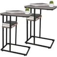 thumbnail image 1 of C Table End Table Set of 2, Side Tables Living Room, C Shaped Side Table, Couch Tables That Slide Under Couch Table with Metal Frame, Rustic Snack Table for Bedroom/Small Spaces Large Desktop,Greige, 1 of 15