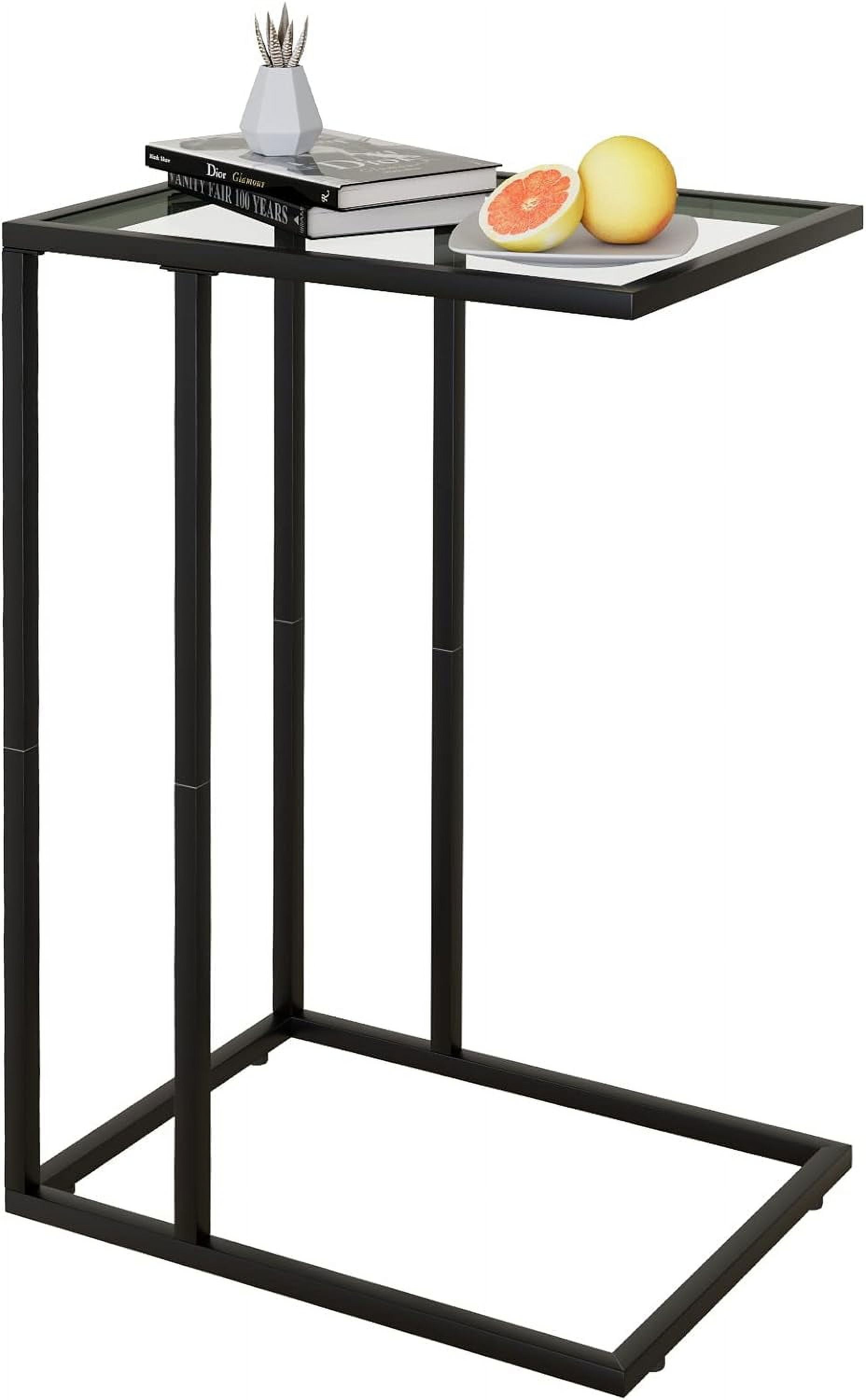 Black Tempered Glass End Table C Table with Metal Frame for Bedside, Couch Side