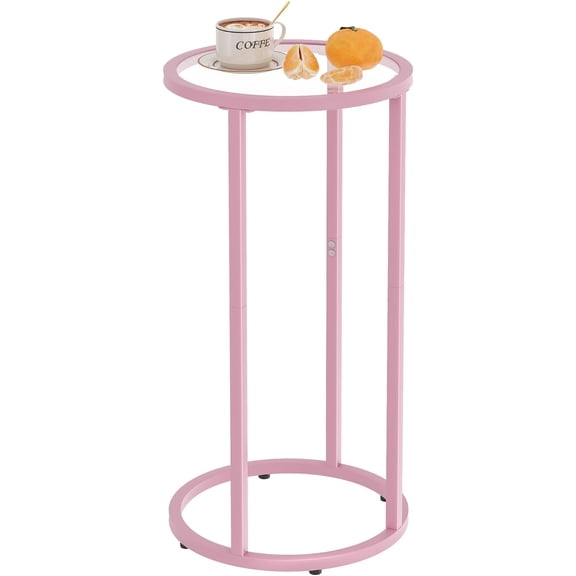 C Table Side End Table, Small Round Couch Sofa Tray Snack Table for Living Room, Bedroom,Accent Coffee Table,TV Tray Table for Small Space, Nightstand with Metal Frame(Pink)