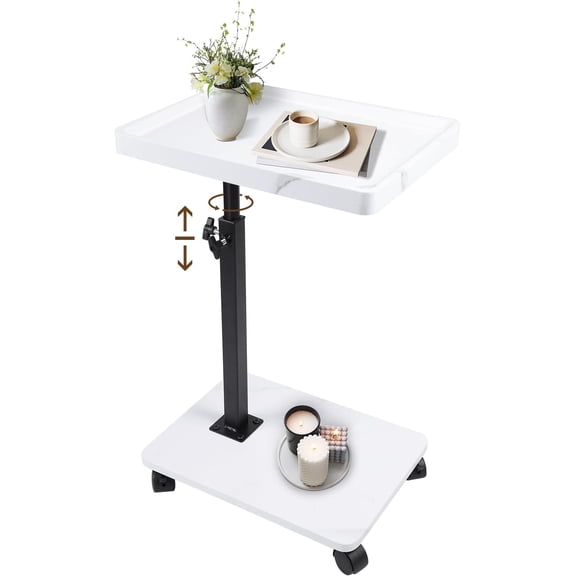 C Table Side Table End Table Adjustable Height,C Shaped End for Couch,Snack Tables,360?Swivel TV Tray Sofa Table, For Small Spaces,Side Tables  room and  for Sofa, Bed,Chair(White)