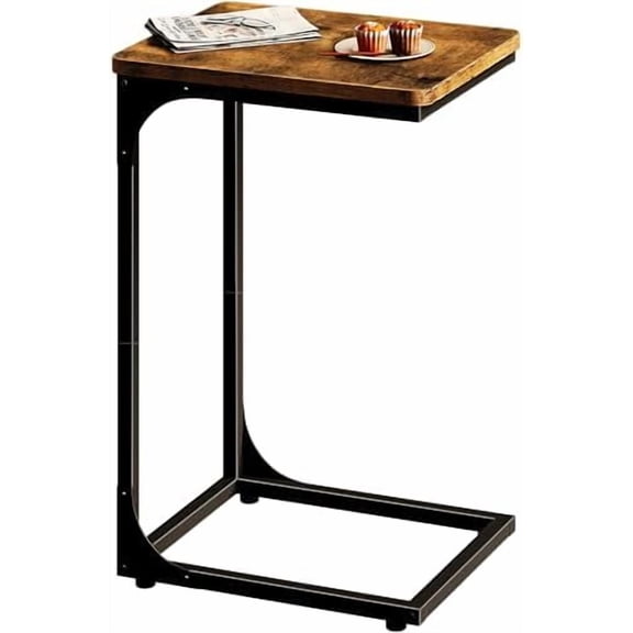 C Table Side Table Living Room C Shaped Couch Tray End Table Farmhouse 1 Pack, Rustic Brown (017-30BN-1)