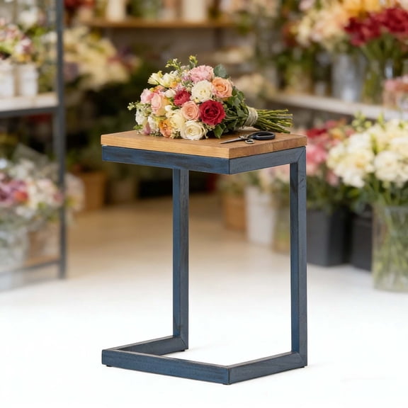 C Table with Wooden Top, C Side Table for Sofa and Bedside, Metal Frame End Table