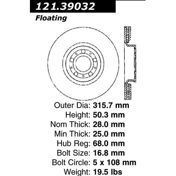 C-Tek Disc Brake Rotor 121.39032 Fits select: 2003-2014 VOLVO XC90, 2008-2009 VOLVO S60 T5