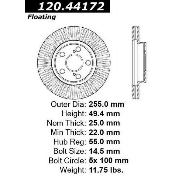 C-Tek Disc Brake Rotor 121.44172 Fits select: 2010-2015 TOYOTA PRIUS, 2011-2016 LEXUS CT
