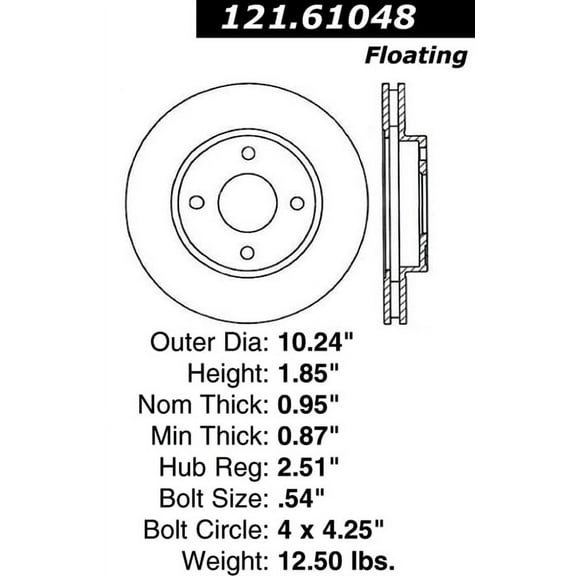 C-Tek Disc Brake Rotor 121.61048 Fits select: 1995-2000 FORD CONTOUR, 1999-2002 MERCURY COUGAR