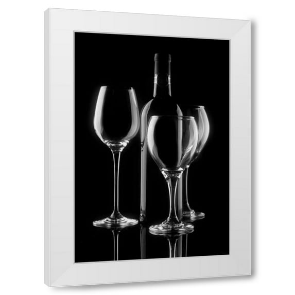 C. Thomas McNemar 13x18 White Modern Wood Framed Wall Art Titled - Wine Bottle and Glasses