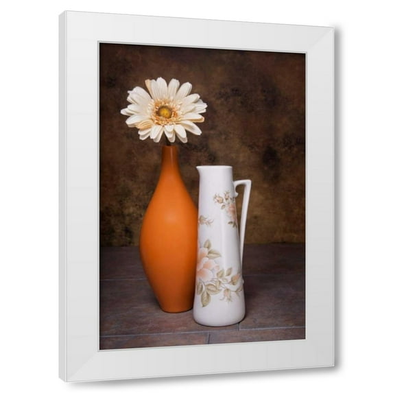 C. Thomas McNemar 23x32 White Modern Wood Framed Wall Art Titled - Orange Vase with Pitcher I