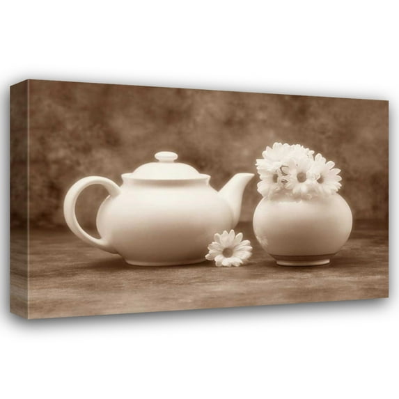 C. Thomas McNemar 32x23 Gallery Wrapped Canvas Wall Art Titled - Teapot and Daisies II