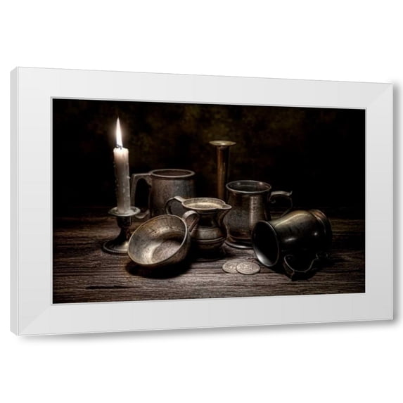 C. Thomas McNemar 4x24 White Modern Wood Framed Wall Art Titled - Pewter Still Life II
