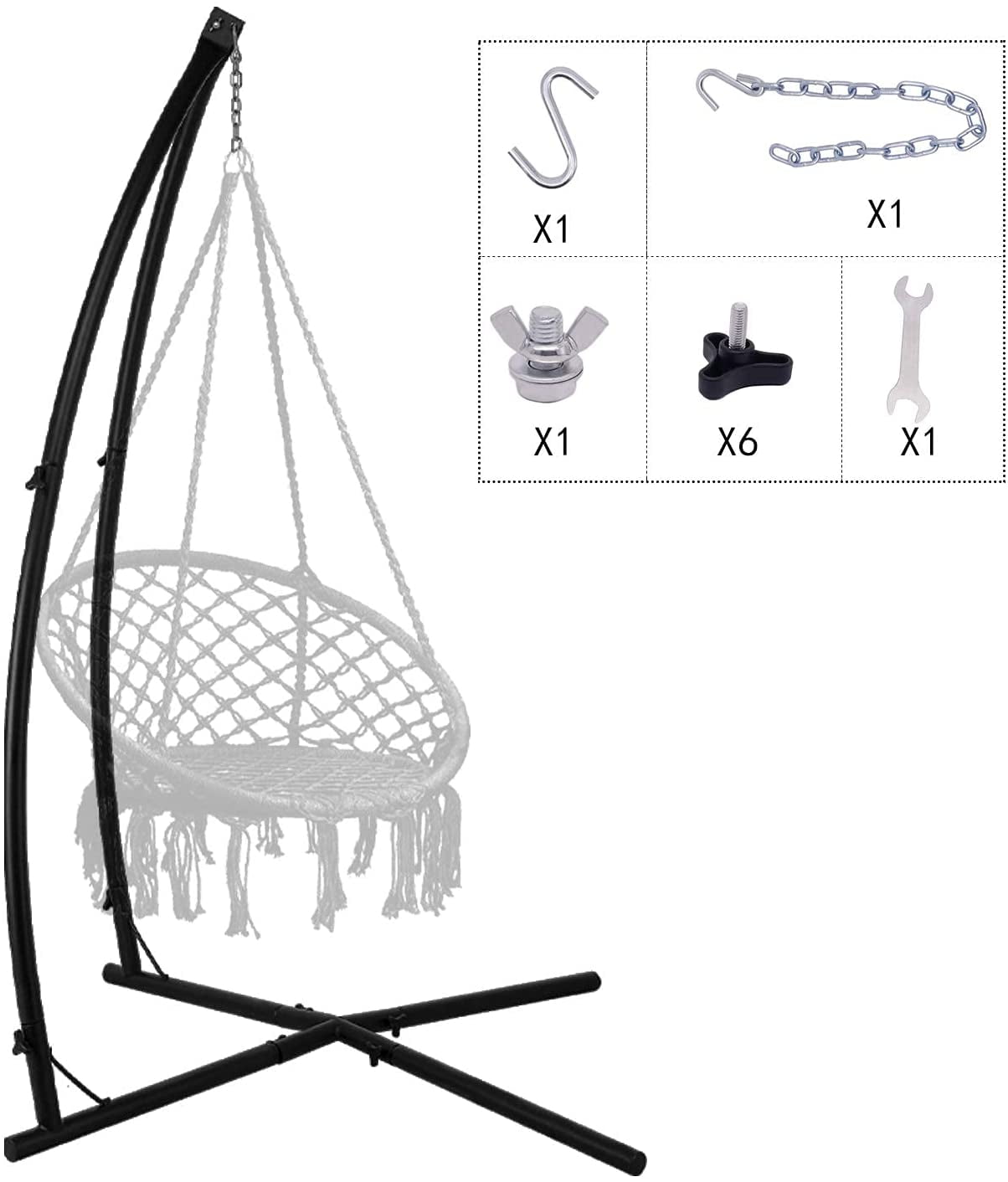 Hanging Chair With Cushion, Macrame Hammock Swing Chair For Bedroom, Balcony, Patio, Garden, 265LBS Capacity, Grey | UK - View #5