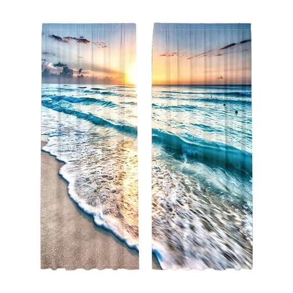 C Underwater Lines Print Curtains With Shell Coral Design For Living Room Bedroom Window Decorative Modern Home Drape