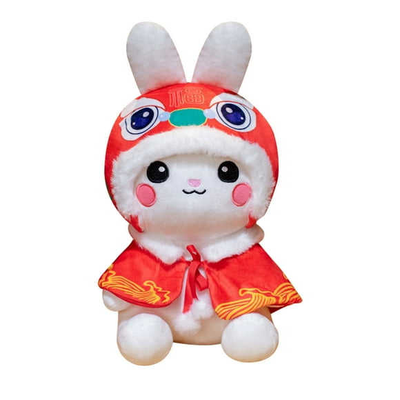 C White Cape Style Chinese New Year Bunny Stuffed Animal Toy Lunar Doll Ornament For Home Decoration Gift Good Luck Ages All Portable