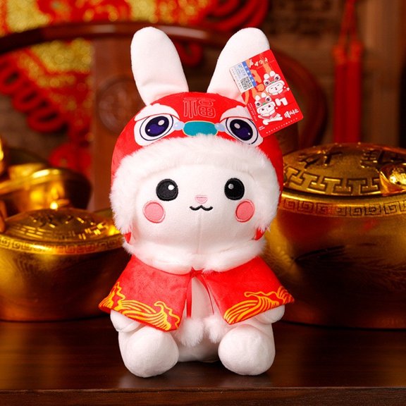 C White Shawl Chinese New Year Stuffed Rabbit Doll 2026 Lunar Year Bunny Plush Toy For Home Decor