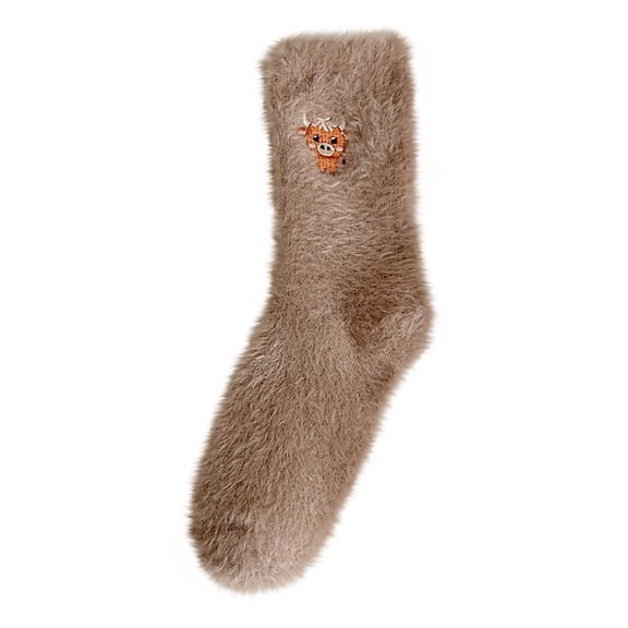 C Women Winter Fleece Lined Thick Warm Mid Calf Socks Cute Sleep Socks Cozy Knit Socks For Women Girls Cold Weather Home Wear