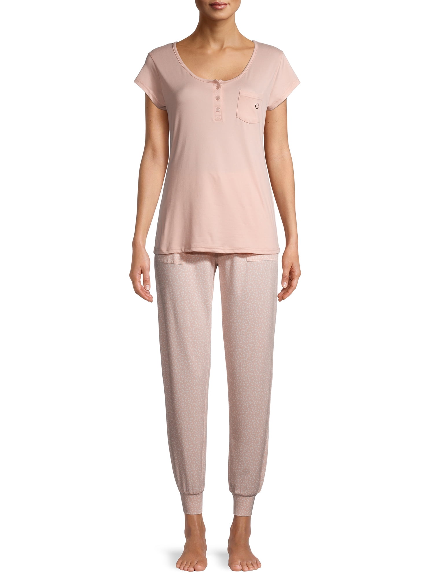 C. Wonder Short Sleeve Scoop Neck Polyester Spandex Pajamas Women s or Women s Plus 2 Piece Set Walmart