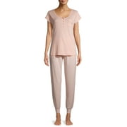 C. Wonder Short Sleeve Scoop Neck Polyester Spandex Pajamas (Women's or Women's Plus) 2 Piece Set