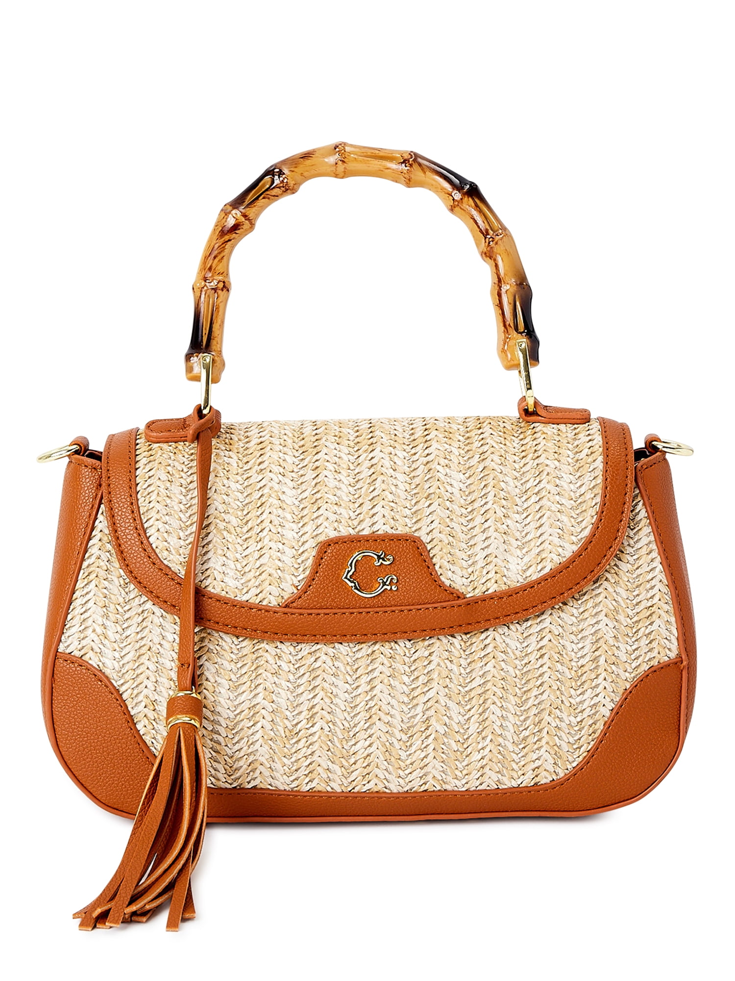 C. Wonder Women's Adult Skye Straw Bamboo Handle Satchel