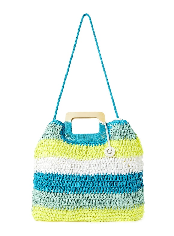 C. Wonder Women’s Adult Lexi Striped Straw Tote Bag Aqua