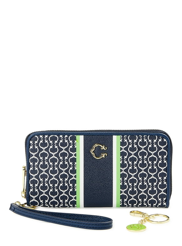 C. Wonder Women's Adult Sarine Zip-Around Wristlet Wallet & Key Fob Set in Gift Box Navy White