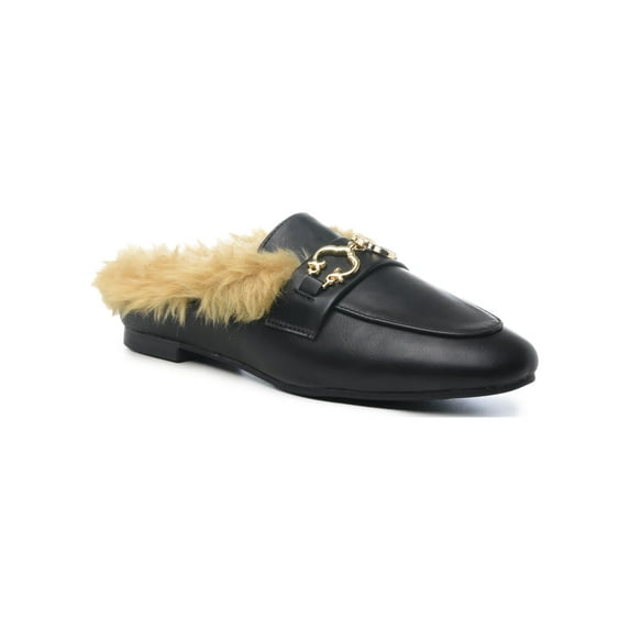 C. Wonder Women's Casual & Dress Shoes Faux Fur Lined Horsebit Mule, Black, Size 8
