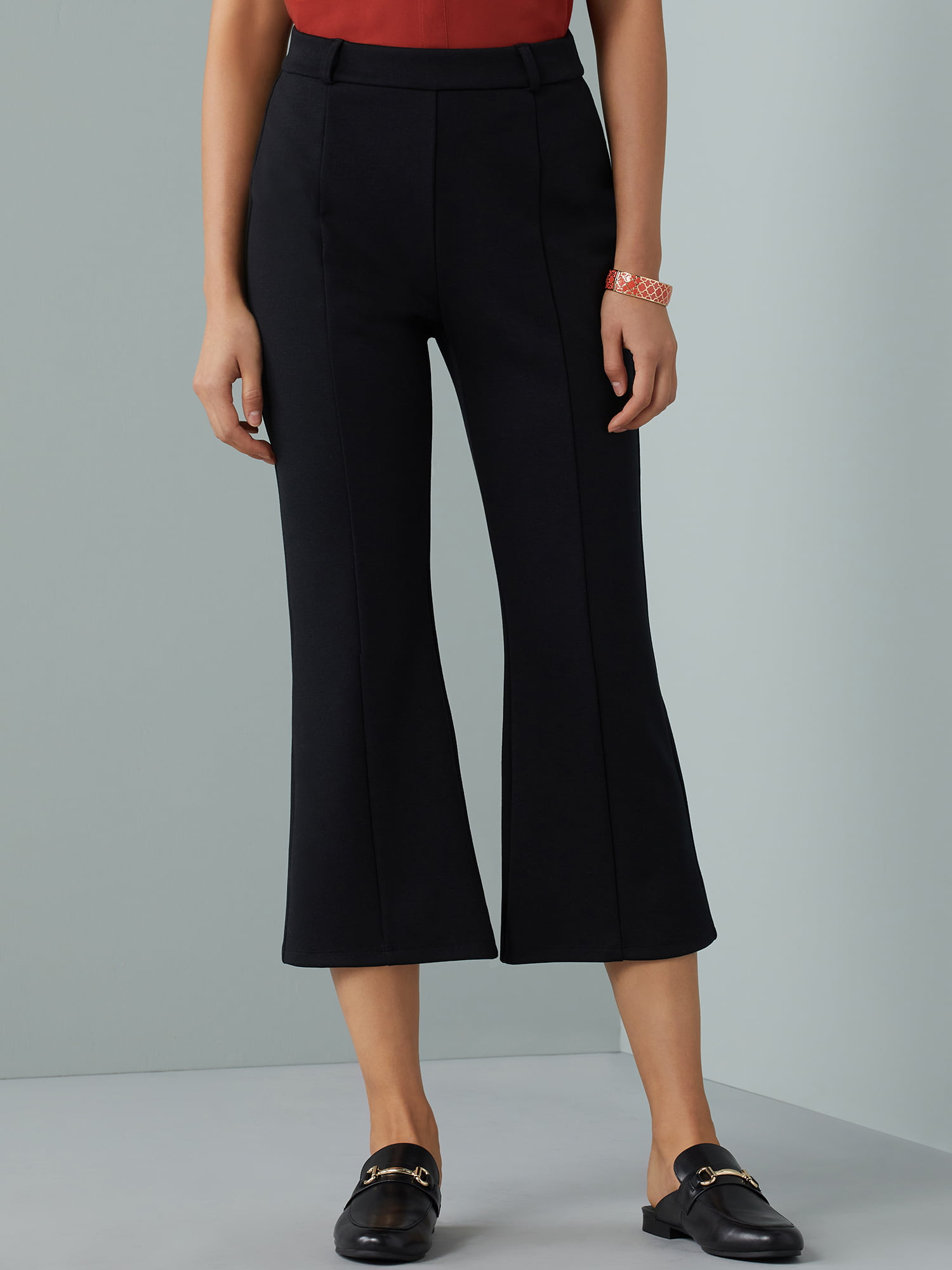 Pieces cropped kick flare trousers in black  ASOS