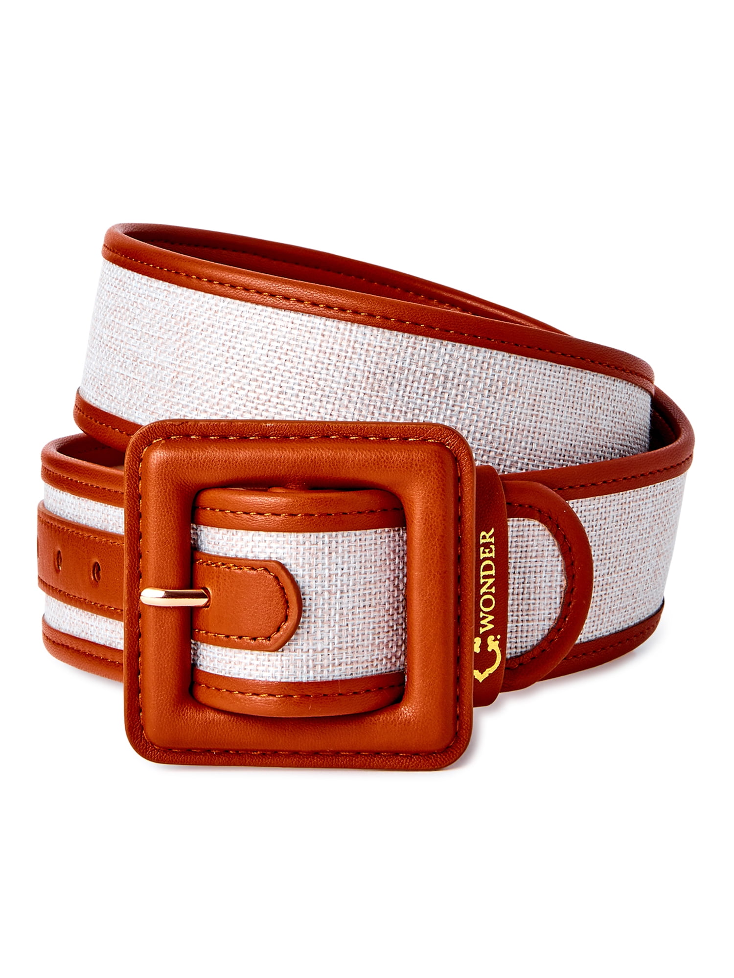 C. Wonder Women's Jute Belt with Vachetta Look Covered Buckle, Tan
