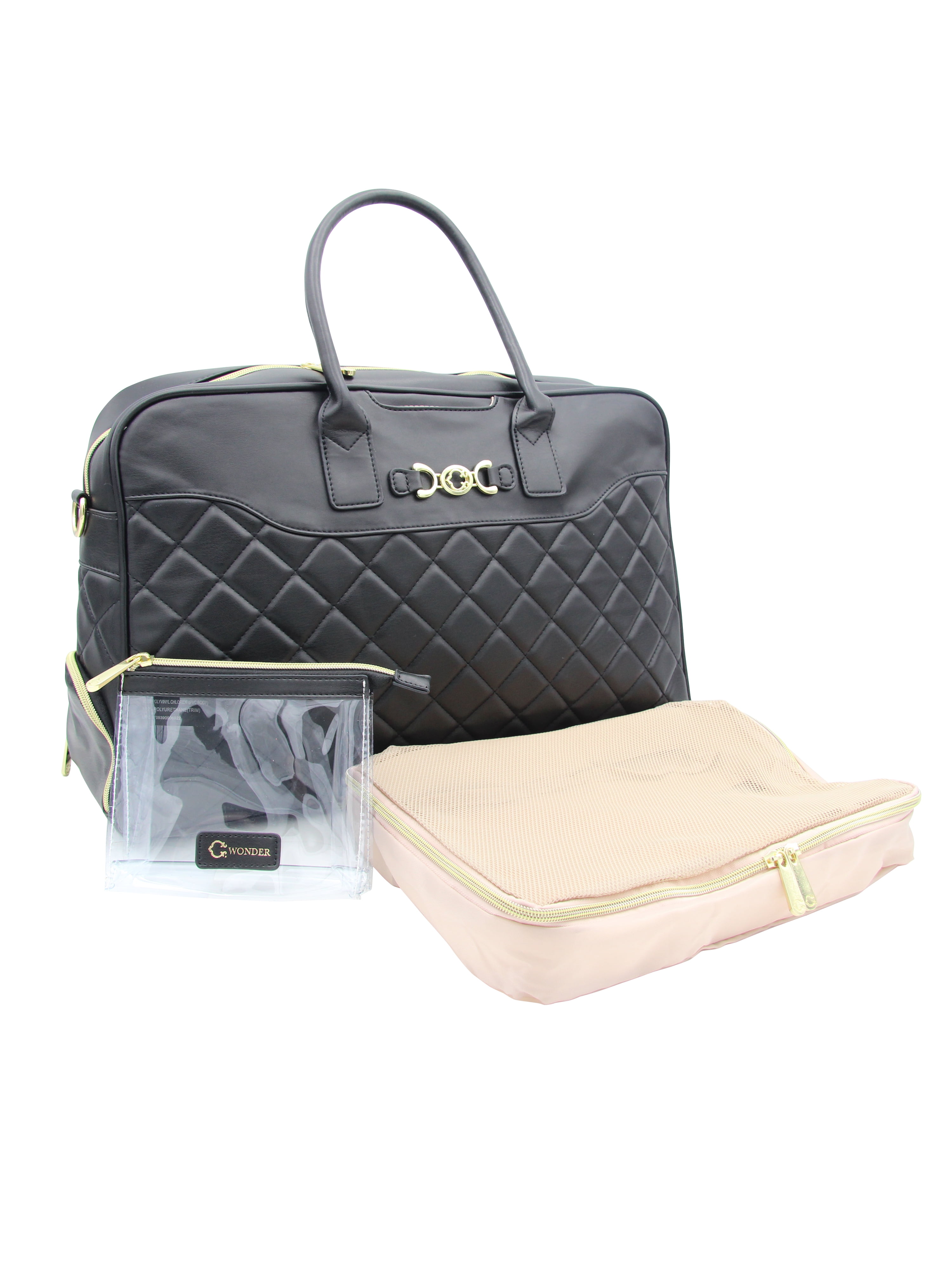 C. Wonder C.Wonder Women's Quilted Travel Duffel Bundle; Duffel, Packing Cube and Toiletry Bag Black, Size: One Size