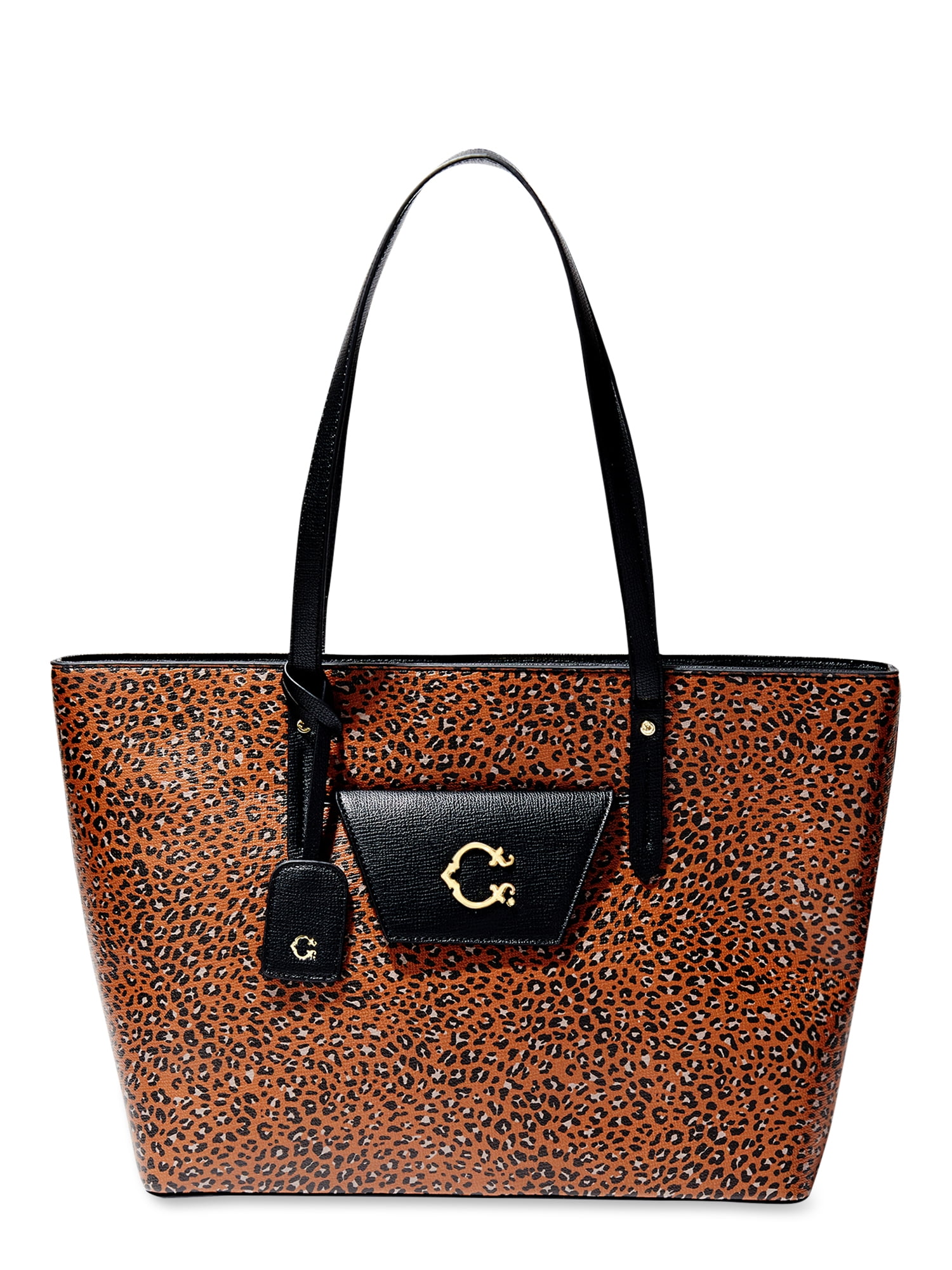 Hobo Handbag Faux Fur Tote Bag Brown Cheetah Leopard Print 