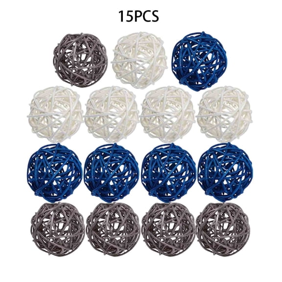 C Wood Wicker Rattan Decorative Balls For Vase Filler Bowl Centerpiece Wedding Party Home Decor 15 Pcs Blue Mix 1.97 Inch Diameter