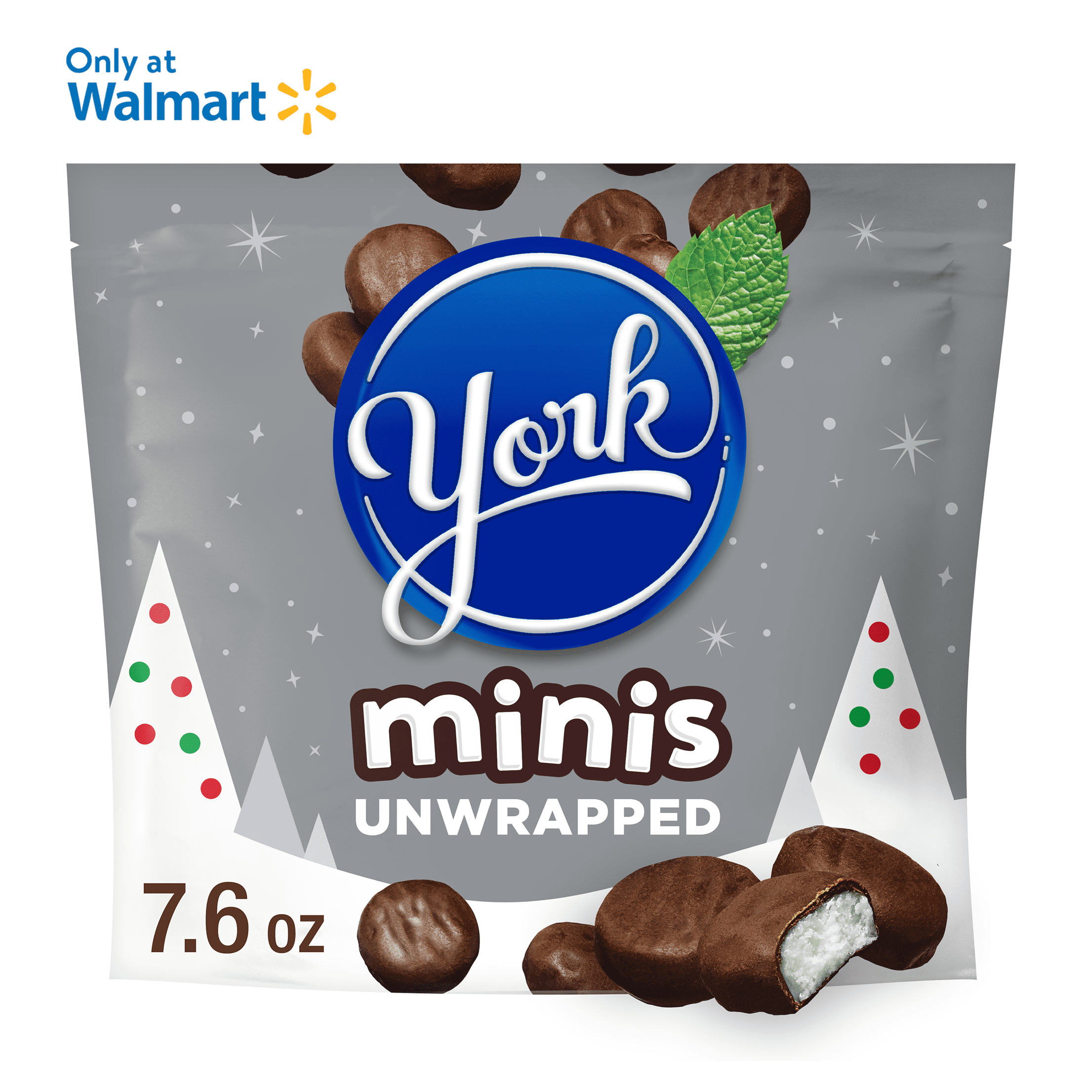 York Minis Unwrapped Dark Chocolate Peppermint Patties Christmas Candy, Bag 7.6 oz
