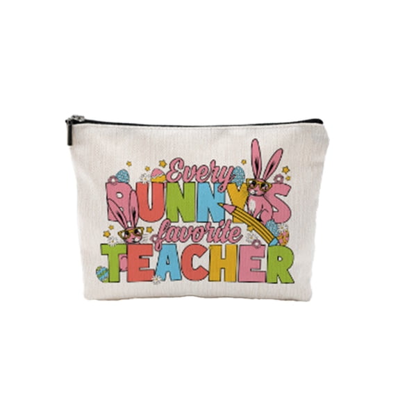 C Zippered Storage Bag Easter Bunny Print Linen Fabric Metal Zipper ...