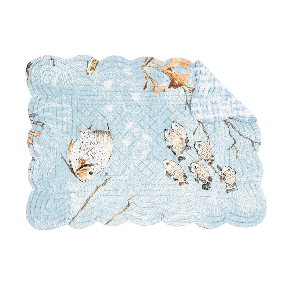 Meraki Island Quilted Reversible Blue Cotton Coastal Placemats Set of 6