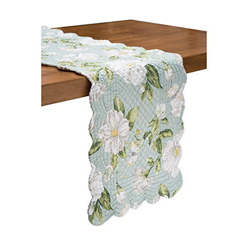 Magnolia Garden Blue Cotton Quilted Floral Table Runner
