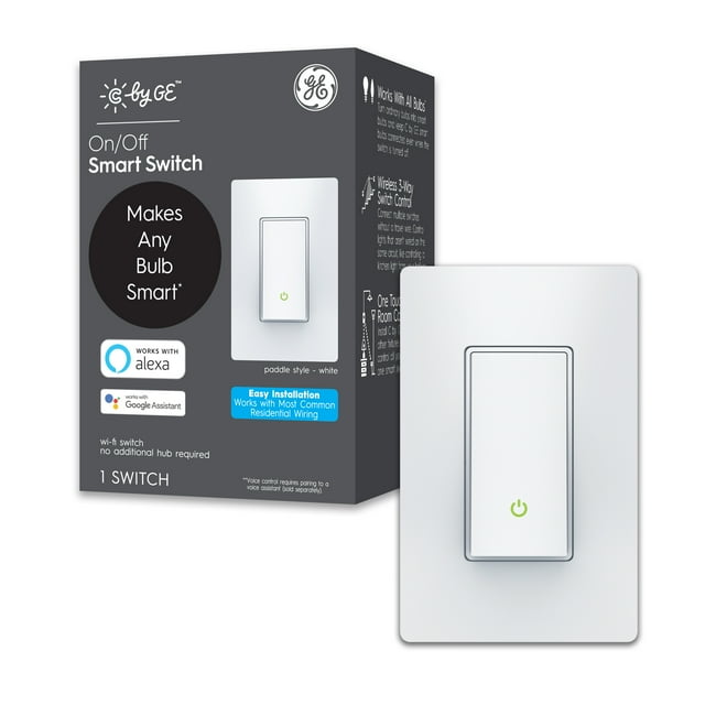 C by GE On/Off 3-Wire Smart Switch - Works with Alexa + Google Home Without Hub, Paddle Style Smart Switch, Single-Pole/3-Way Replacement, White