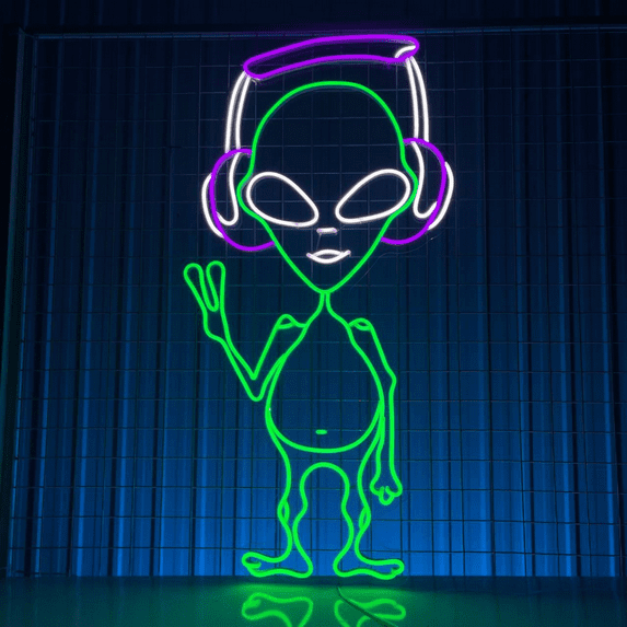 C-craft Alien with Headphone Neon Sign Wall Art Teen Room Decor Led Sign For Bedroom Wall Decor