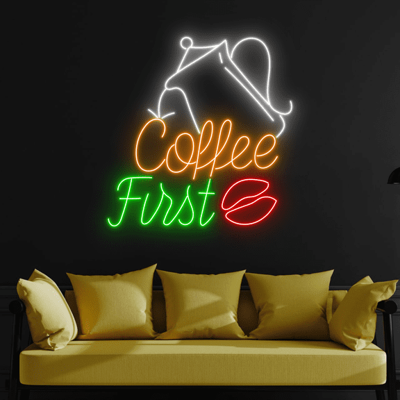 C-craft First Coffee Neon Sign Wall Art Led Sign Wall Decor for Coffee Bar Decor