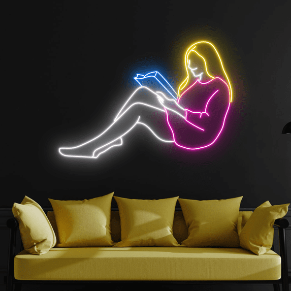 C-craft Girl Reading Book Neon Light Sign Wall Art Teen Room Decor Lights for Bedroom