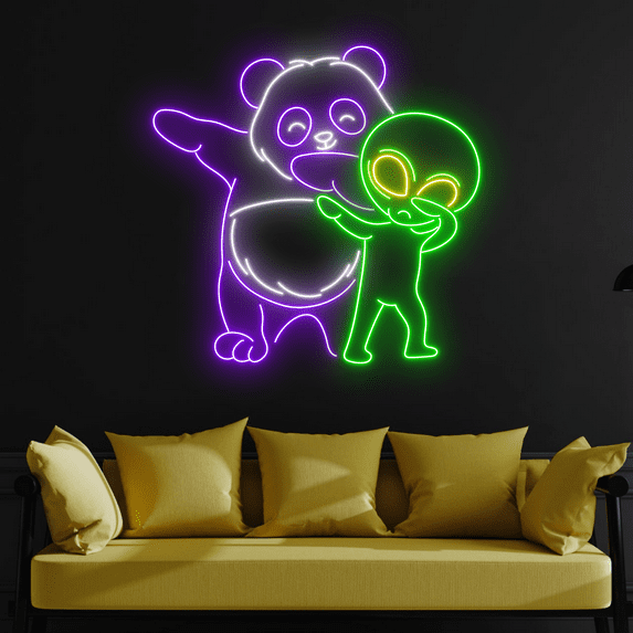 C-craft Panda with Alien Neon Sign Teen Room Decor Led Sign for Bedroom Wall Decor House Decor