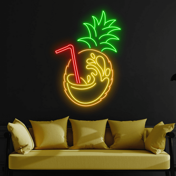 C-craft Pineapple Neon Sign Wall Art Led Sign Decorations for Cocktail Bar Wall Decor