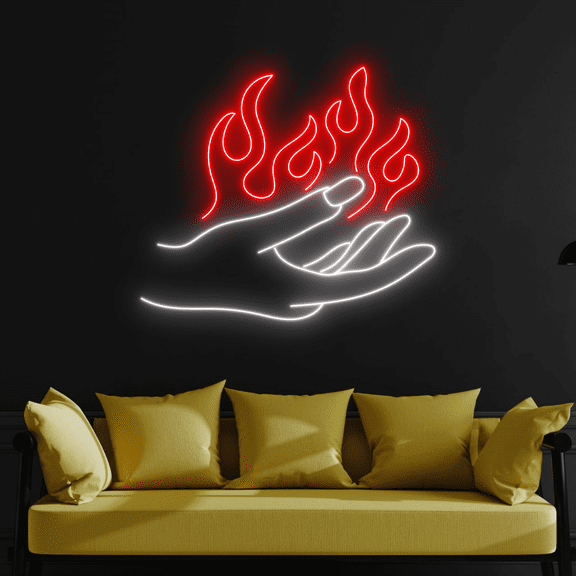 C-craft Red Flame Hand Neon Sign Wall Art Living Room Wall Decor House Decor Gift