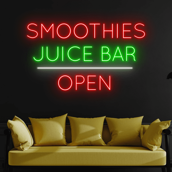 C-craft Smoothies Juice Bar Block Open Green Line Neon Sign Wall Art Living Room Wall Decor