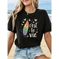 thumbnail image 1 of C'est La Vie Graphic Print Women's T-shirt, Short Sleeve Crew Neck Casual Top, Women's Clothing, 1 of 9