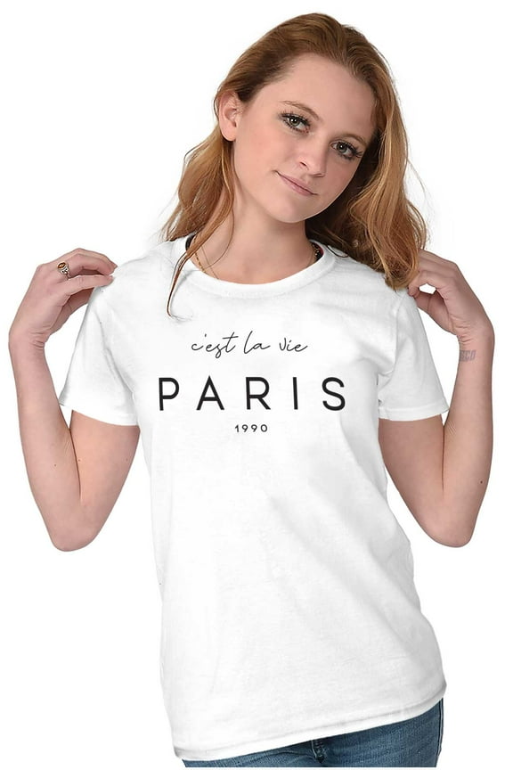 C'est La Vie Paris France 1990 Womens Slim Fit Graphic Tee Brisco Brands S