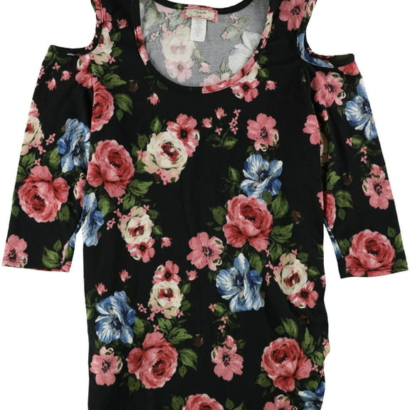 C'est La Vie Womens Floral Cold-Shoulder Knit Blouse, Pink, X-Large